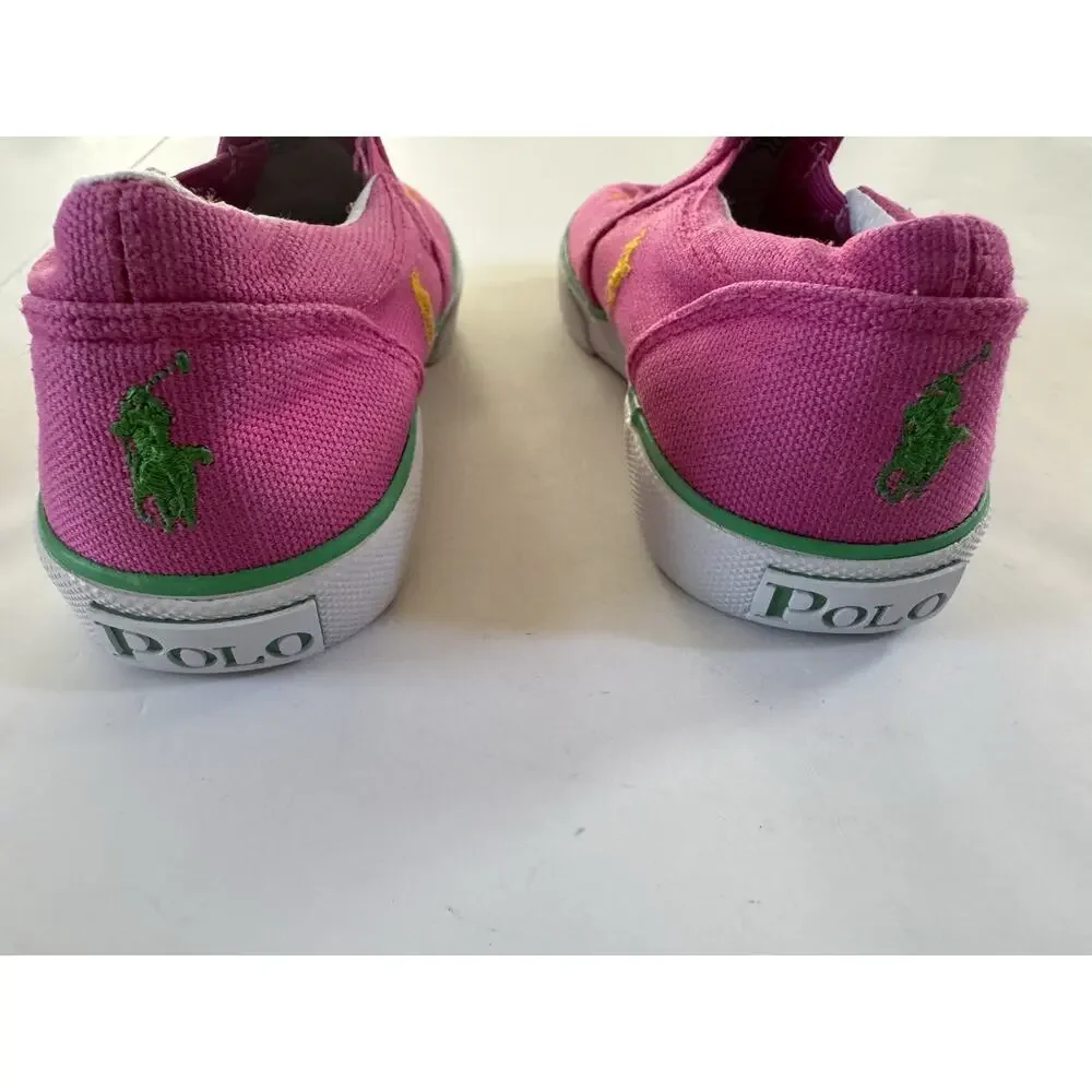 POLO RALPH LAUREN SLIP ON SNEAKERS Pink Canvas Toddler Size 9 Preppy #7336
